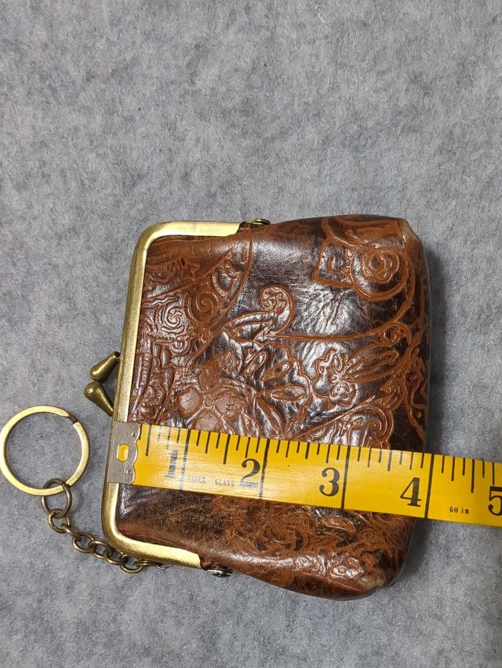 Patricia Nash Coin Purse Brown Leather Embossed Tooled Kiss Lock Key Ring - Picture 11 of 12